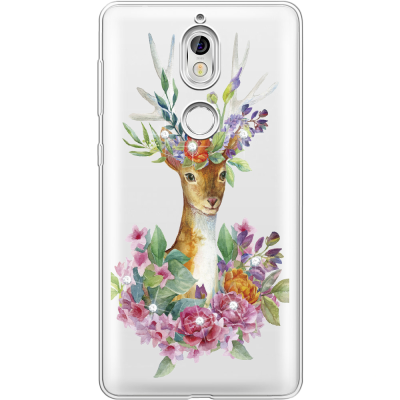 Чехол со стразами Nokia 7 Deer with flowers