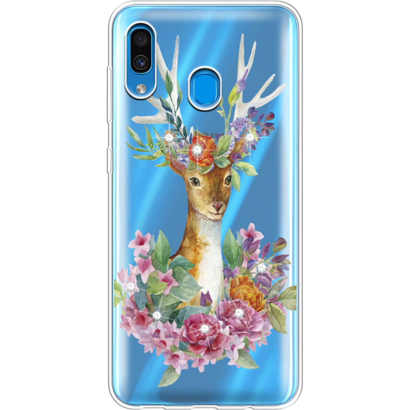 Чехол со стразами Samsung A305 Galaxy A30 Deer with flowers