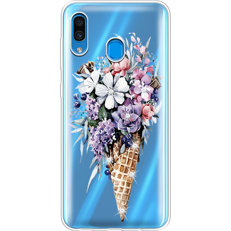 Чехол со стразами Samsung A305 Galaxy A30 Ice Cream Flowers