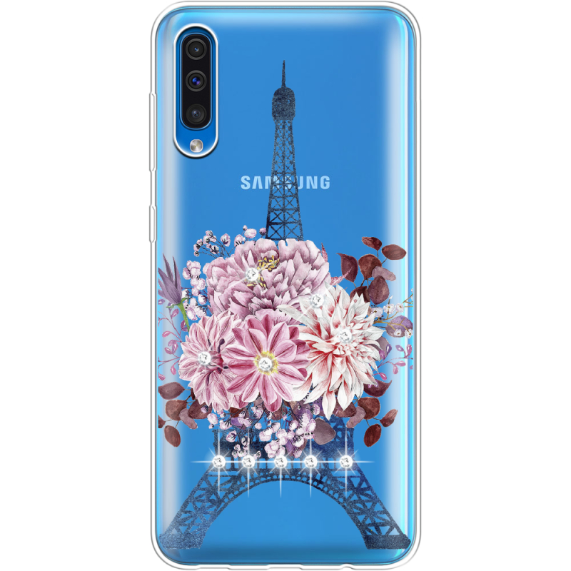 Чехол со стразами Samsung A505 Galaxy A50 Eiffel Tower