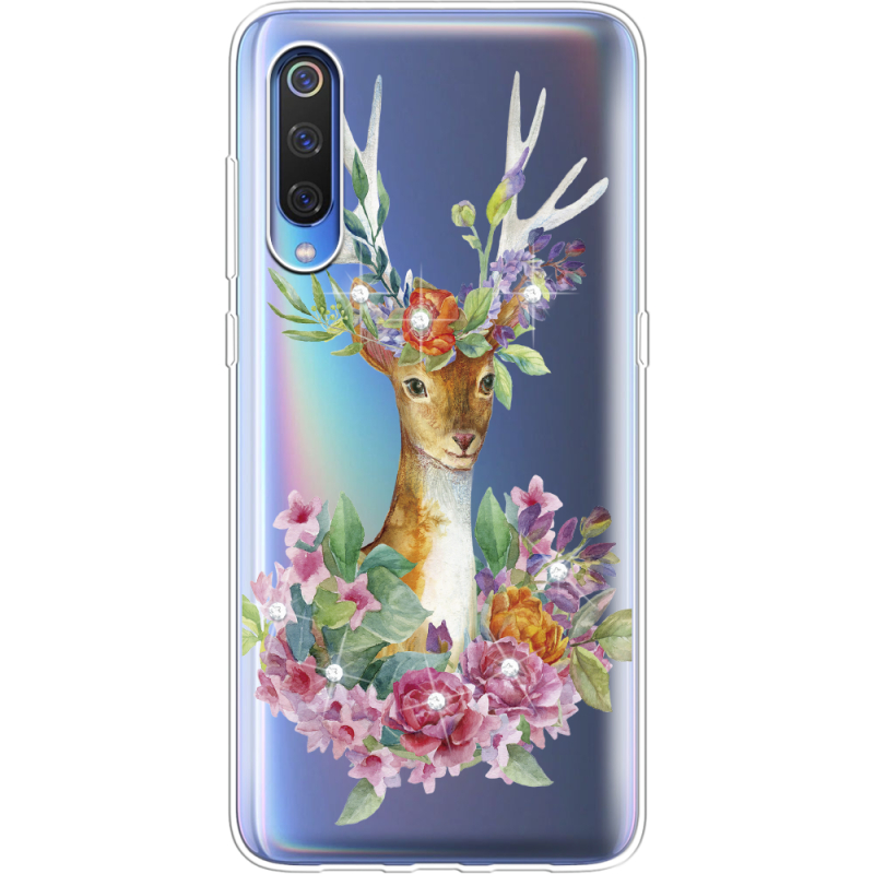 Чехол со стразами Xiaomi Mi 9 SE Deer with flowers