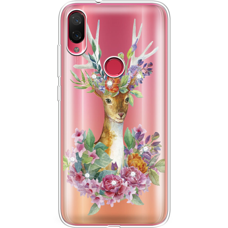Чехол со стразами Xiaomi Mi Play Deer with flowers