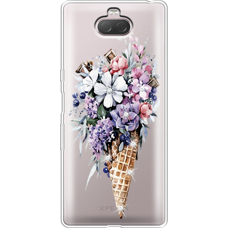 Чехол со стразами Sony Xperia 10 I4113 Ice Cream Flowers
