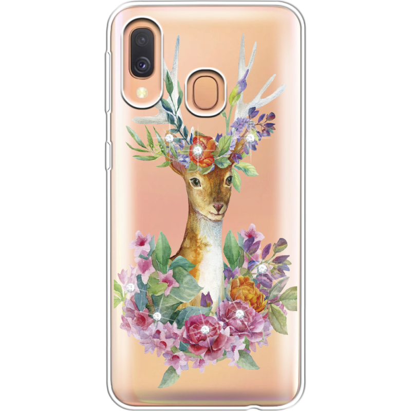 Чехол со стразами Samsung A405 Galaxy A40 Deer with flowers
