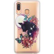 Чехол со стразами Samsung A405 Galaxy A40 Cat in Flowers