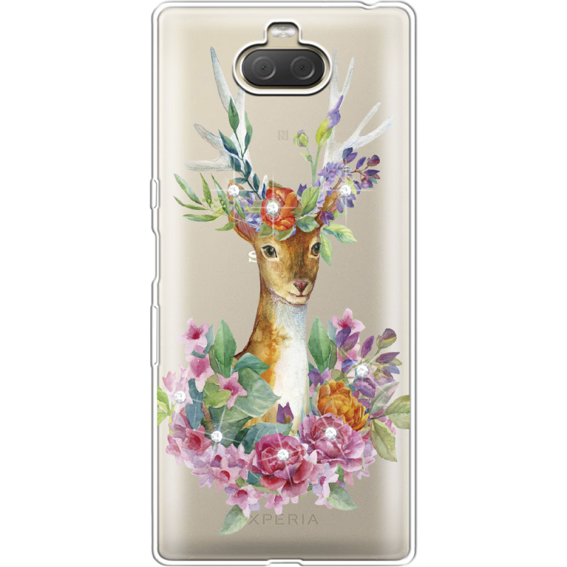 Чехол со стразами Sony Xperia 10 Plus I4213 Deer with flowers