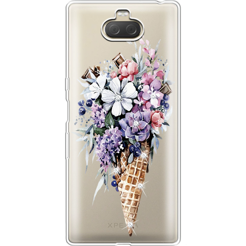 Чехол со стразами Sony Xperia 10 Plus I4213 Ice Cream Flowers