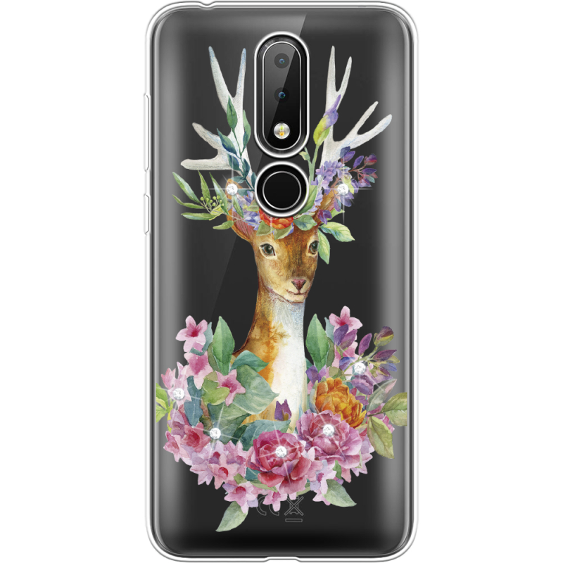 Чехол со стразами Nokia 6.1 Plus Deer with flowers
