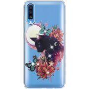 Чехол со стразами Samsung A705 Galaxy A70 Cat in Flowers