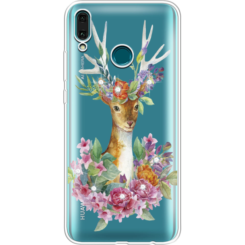 Чехол со стразами Huawei Y9 2019 Deer with flowers