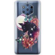 Чехол со стразами Nokia 9 Cat in Flowers