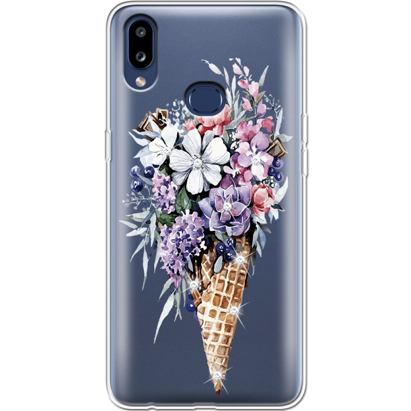 Чехол со стразами Samsung A107 Galaxy A10s Ice Cream Flowers