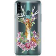 Чехол со стразами Samsung A207 Galaxy A20s Deer with flowers