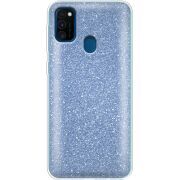 Чехол с блёстками Samsung M307 Galaxy M30s Голубой