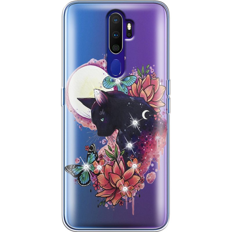 Чехол со стразами OPPO A9 2020 Cat in Flowers
