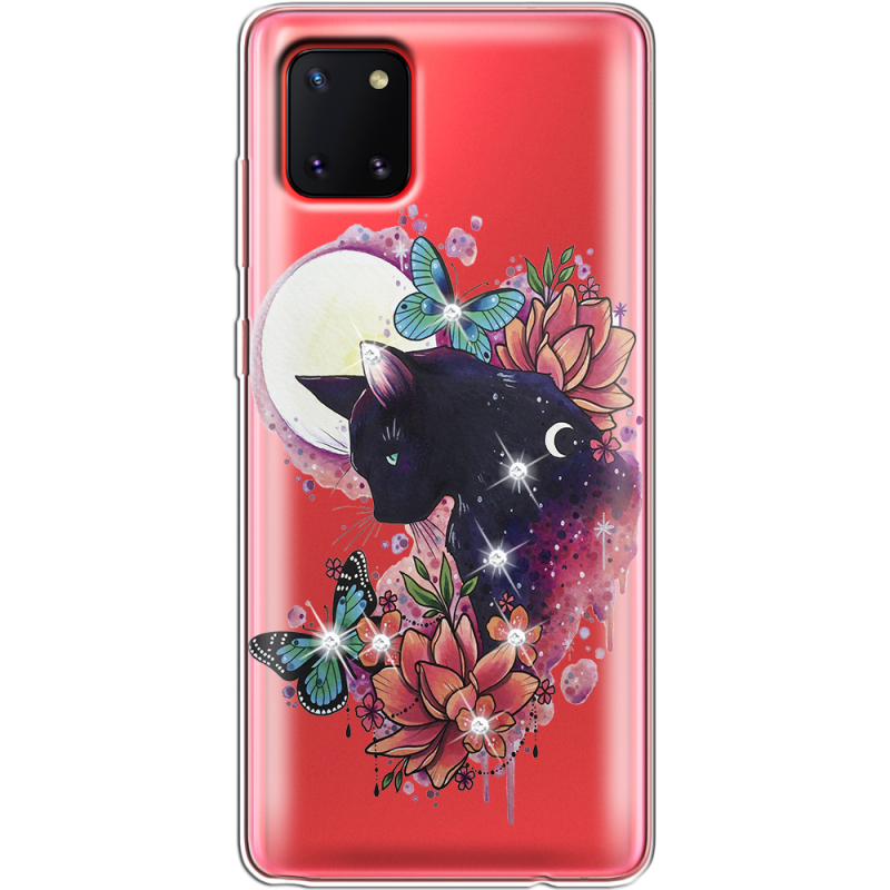 Чехол со стразами Samsung N770 Galaxy Note 10 Lite Cat in Flowers