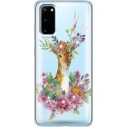 Чехол со стразами Samsung G980 Galaxy S20 Deer with flowers