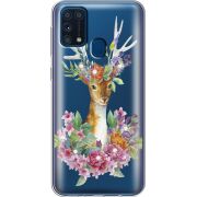 Чехол со стразами Samsung M315 Galaxy M31 Deer with flowers