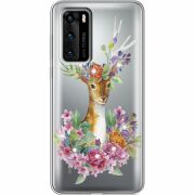 Чехол со стразами Huawei P40 Deer with flowers
