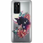 Чехол со стразами Huawei P40 Cat in Flowers