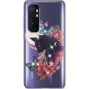 Чехол со стразами Xiaomi Mi Note 10 Lite Cat in Flowers