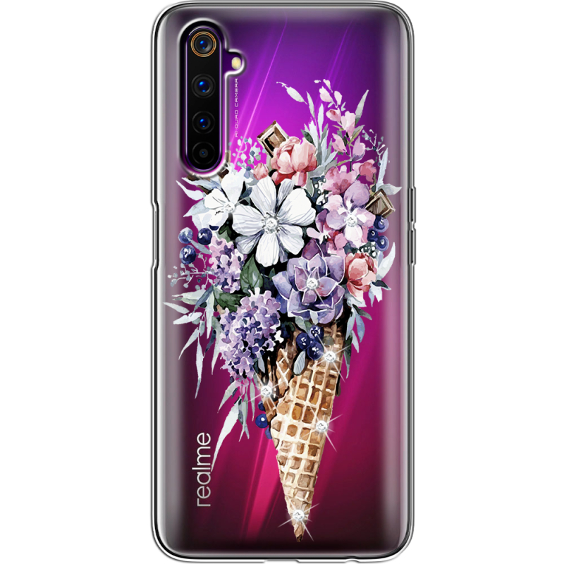 Чехол со стразами Realme 6 Pro Ice Cream Flowers