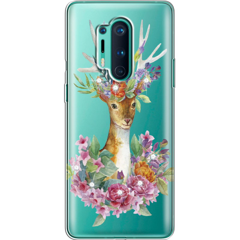 Чехол со стразами OnePlus 8 Pro Deer with flowers