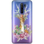 Чехол со стразами Xiaomi Redmi 9 Deer with flowers