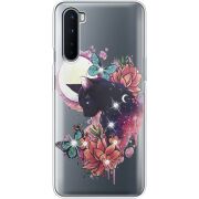 Чехол со стразами OnePlus Nord Cat in Flowers