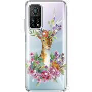 Чехол со стразами Xiaomi Mi 10T/ Mi 10T Pro Deer with flowers