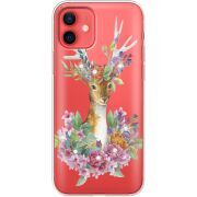 Чехол со стразами Apple iPhone 12 mini Deer with flowers