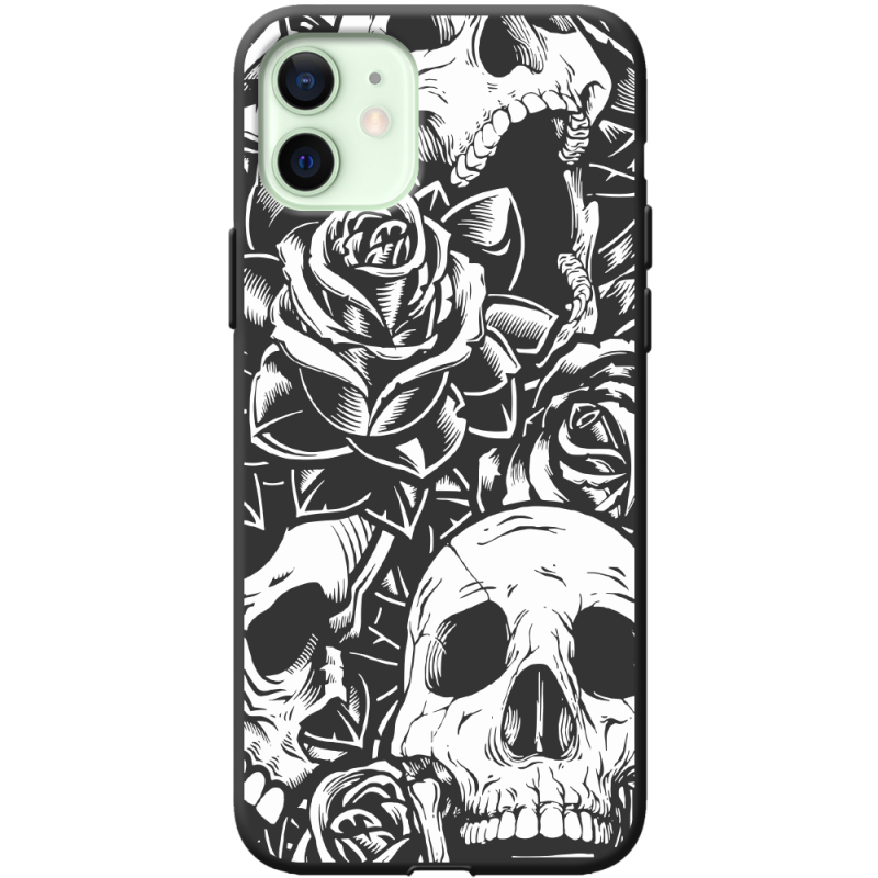 Черный чехол BoxFace Apple iPhone 12 Skull and Roses