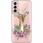 Чехол со стразами Samsung G991 Galaxy S21 Deer with flowers