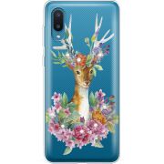 Чехол со стразами Samsung A022 Galaxy A02 Deer with flowers