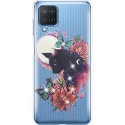 Чехол со стразами Samsung M127 Galaxy M12 Cat in Flowers