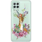 Чехол со стразами Samsung A225 Galaxy A22 Deer with flowers