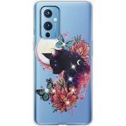 Чехол со стразами OnePlus 9 Cat in Flowers