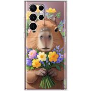 Прозрачный чехол BoxFace Samsung Galaxy S22 Ultra (S908) Капибара з квітами