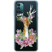 Чехол со стразами Nokia G21 Deer with flowers
