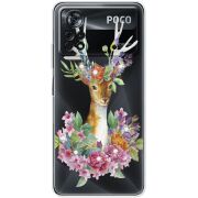 Чехол со стразами Xiaomi Poco X4 Pro 5G Deer with flowers