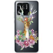 Чехол со стразами Xiaomi Redmi 10C Deer with flowers