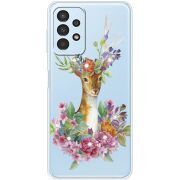 Чехол со стразами Samsung Galaxy A32 5G (A326) Deer with flowers