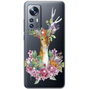 Чехол BoxFace со стразами Xiaomi 12 / 12X Deer with flowers