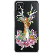 Чехол со стразами Samsung Galaxy A22 5G (A226) Deer with flowers