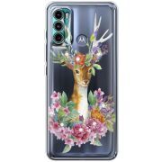 Чехол со стразами Motorola G60 Deer with flowers