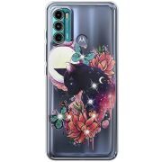 Чехол со стразами Motorola G60 Cat in Flowers