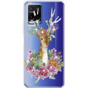 Чехол со стразами Vivo Y21 Deer with flowers