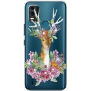 Чехол со стразами Nokia C21 Plus Deer with flowers