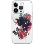 Чехол со стразами Apple iPhone 14 Pro Cat in Flowers
