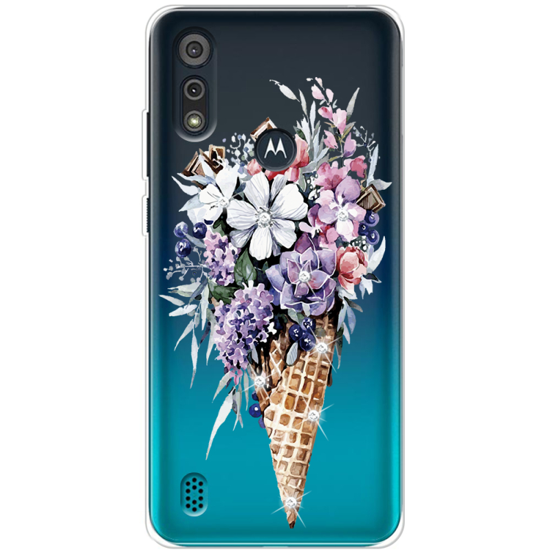 Чехол со стразами Motorola E6i Ice Cream Flowers